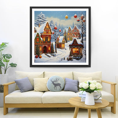 Magnifique Maison de Noël Couverte de Neige Broderie Diamant