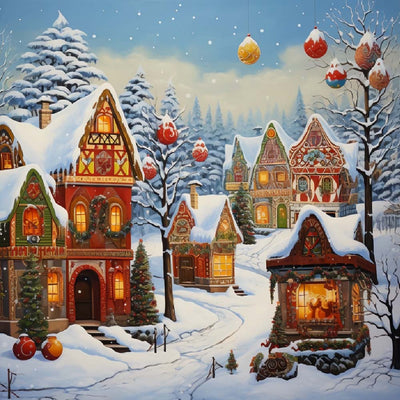 Magnifique Maison de Noël Couverte de Neige Broderie Diamant