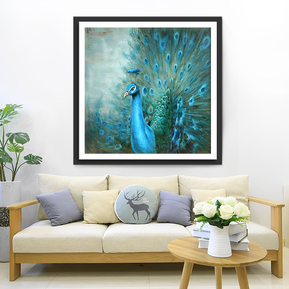 Magnifique Paon Bleu Broderie Diamant