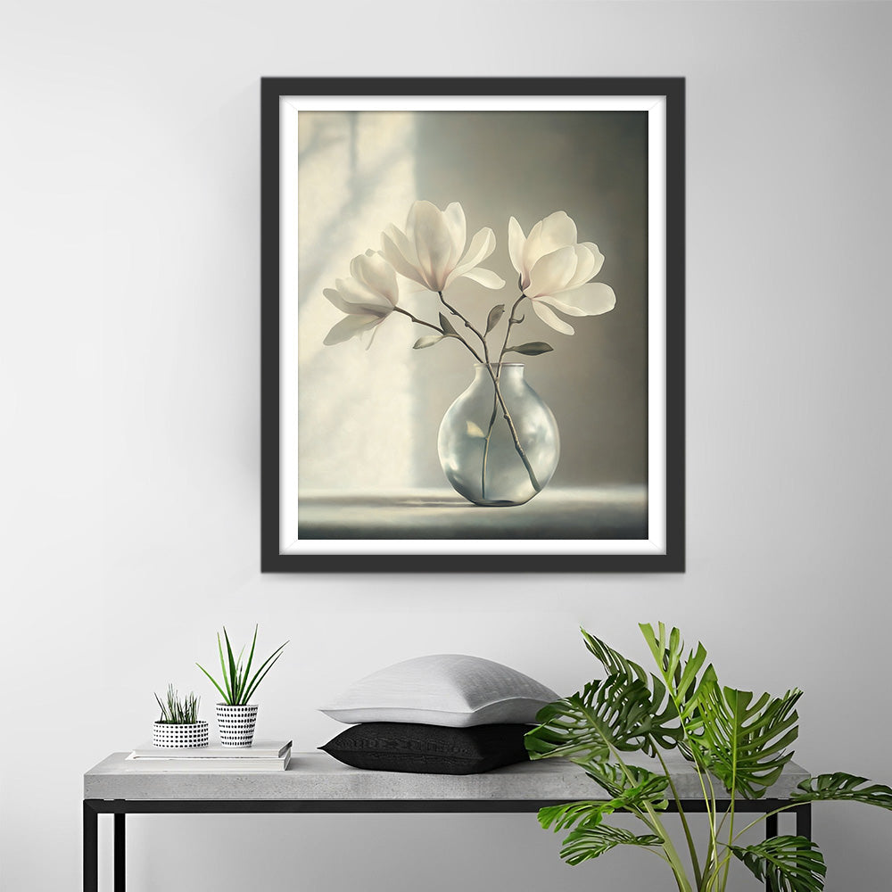 Magnolia dans une Bouteille en Verre Broderie Diamant