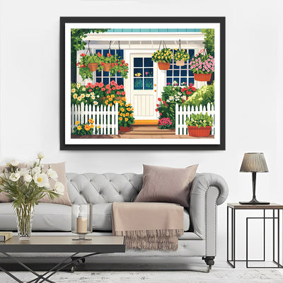 Maison Blanche Pleine de Fleurs Broderie Diamant