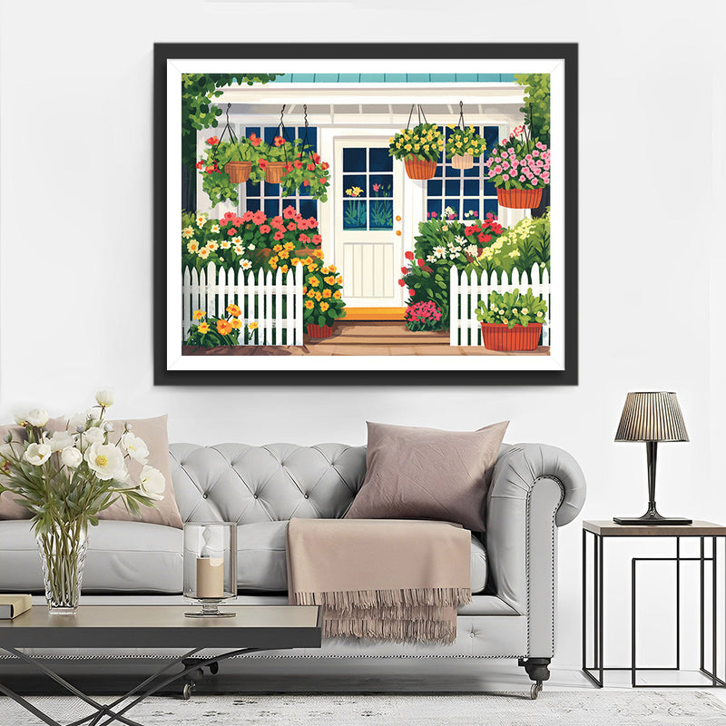 Maison Blanche Pleine de Fleurs Broderie Diamant