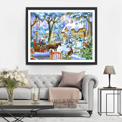 Maison de Noël Couvert de Neige Broderie Diamant