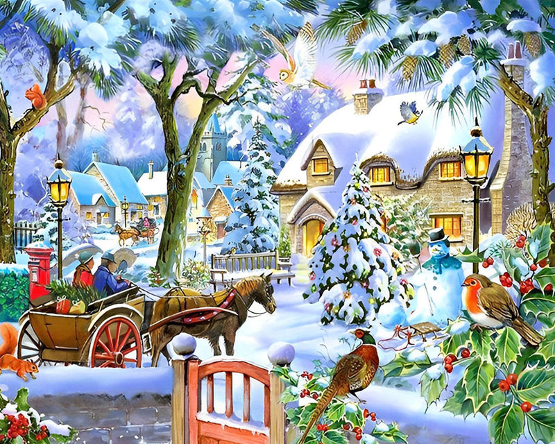 Maison de Noël Couvert de Neige Broderie Diamant