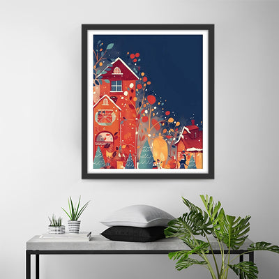 Maison de Noël Rouge Dessin Animé Broderie Diamant
