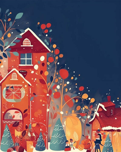 Maison de Noël Rouge Dessin Animé Broderie Diamant