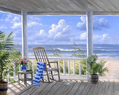 Maison en Bois avec Galerie au Bord de la Mer Broderie Diamant