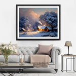 Maison en Bois et Arbres Enneigés Broderie Diamant