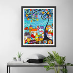 Maisons Cartoon et Arbre Broderie Diamant