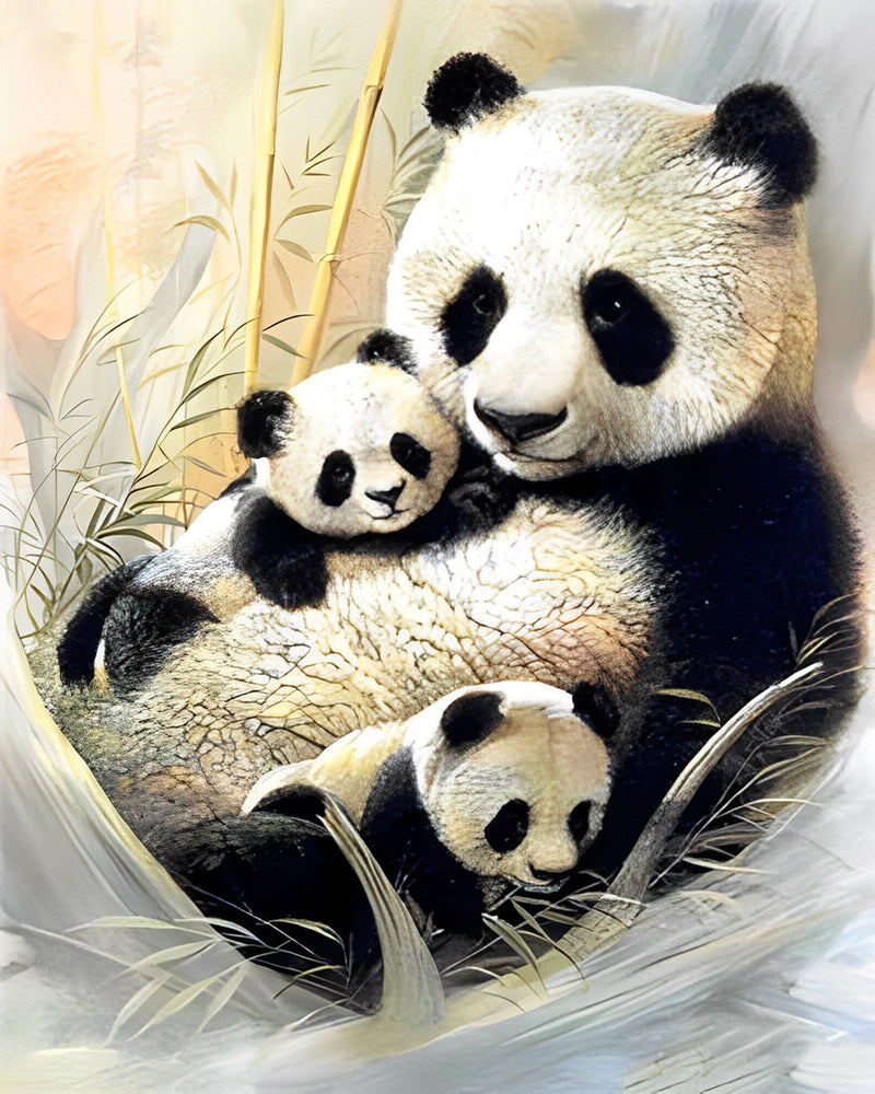 Maman Panda Tenant ses Bébés Broderie Diamant