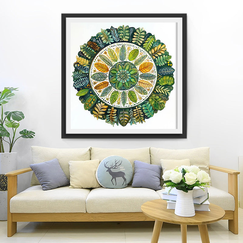 Mandala de Feuille Verte Broderie Diamant