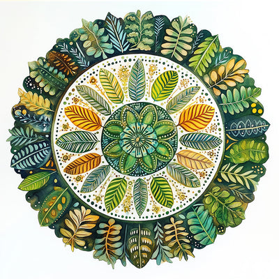 Mandala de Feuille Verte Broderie Diamant