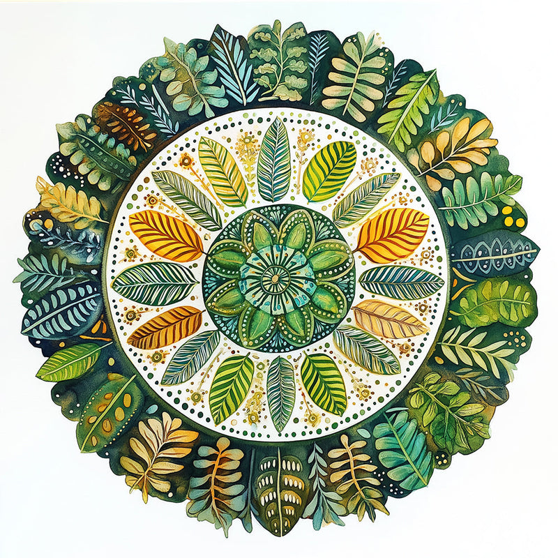 Mandala de Feuille Verte Broderie Diamant