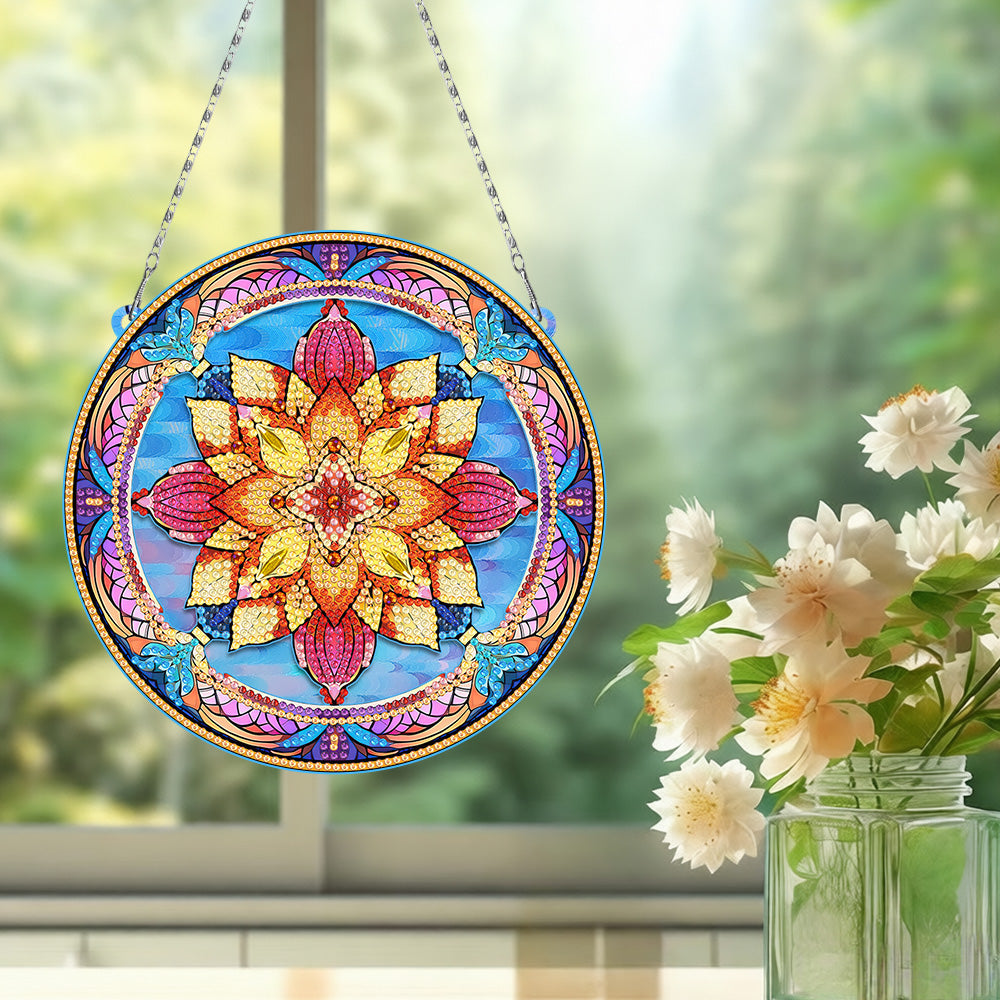 Mandala Fleur de Lotus en Acrylique Pendentif Broderie Diamant