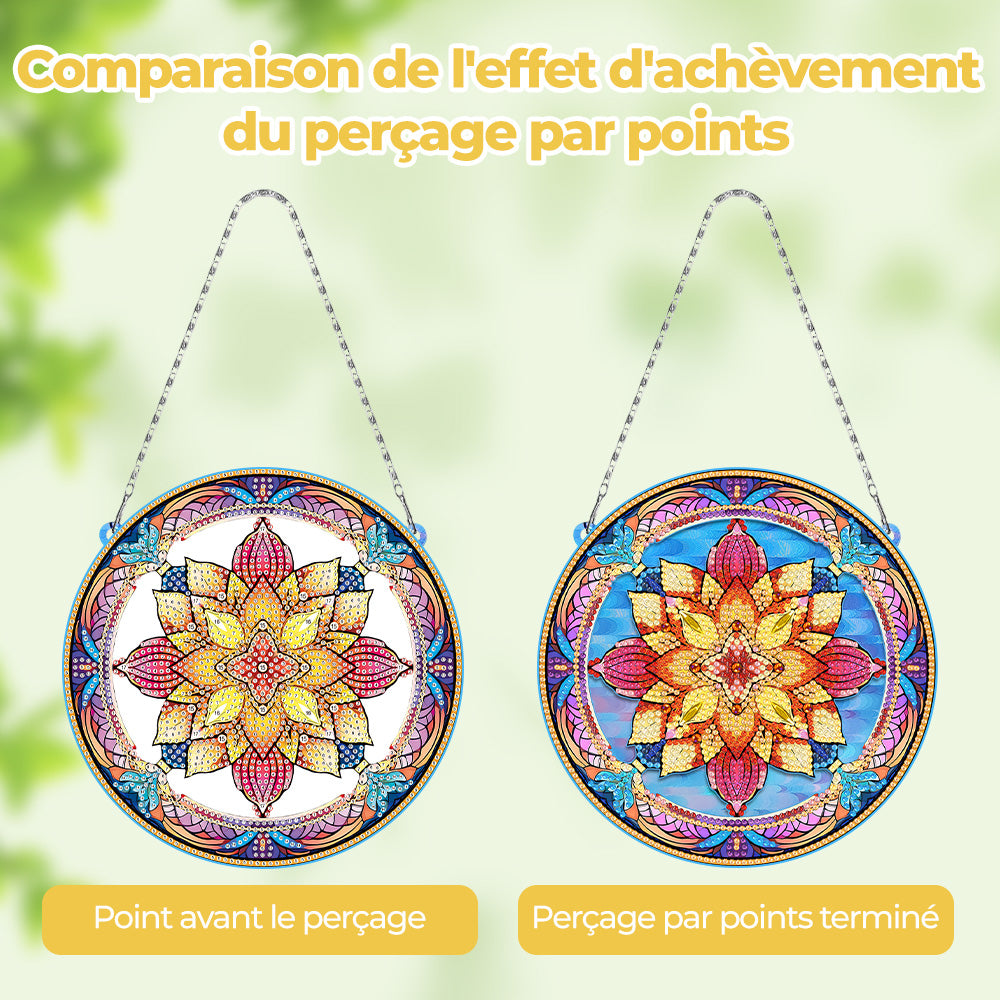 Mandala Fleur de Lotus en Acrylique Pendentif Broderie Diamant
