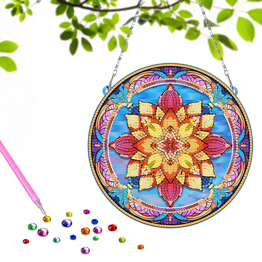 Mandala Fleur de Lotus en Acrylique Pendentif Broderie Diamant