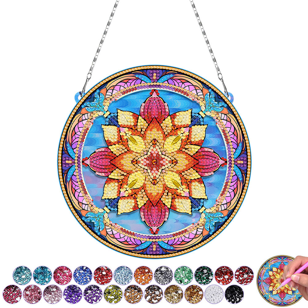 Mandala Fleur de Lotus en Acrylique Pendentif Broderie Diamant