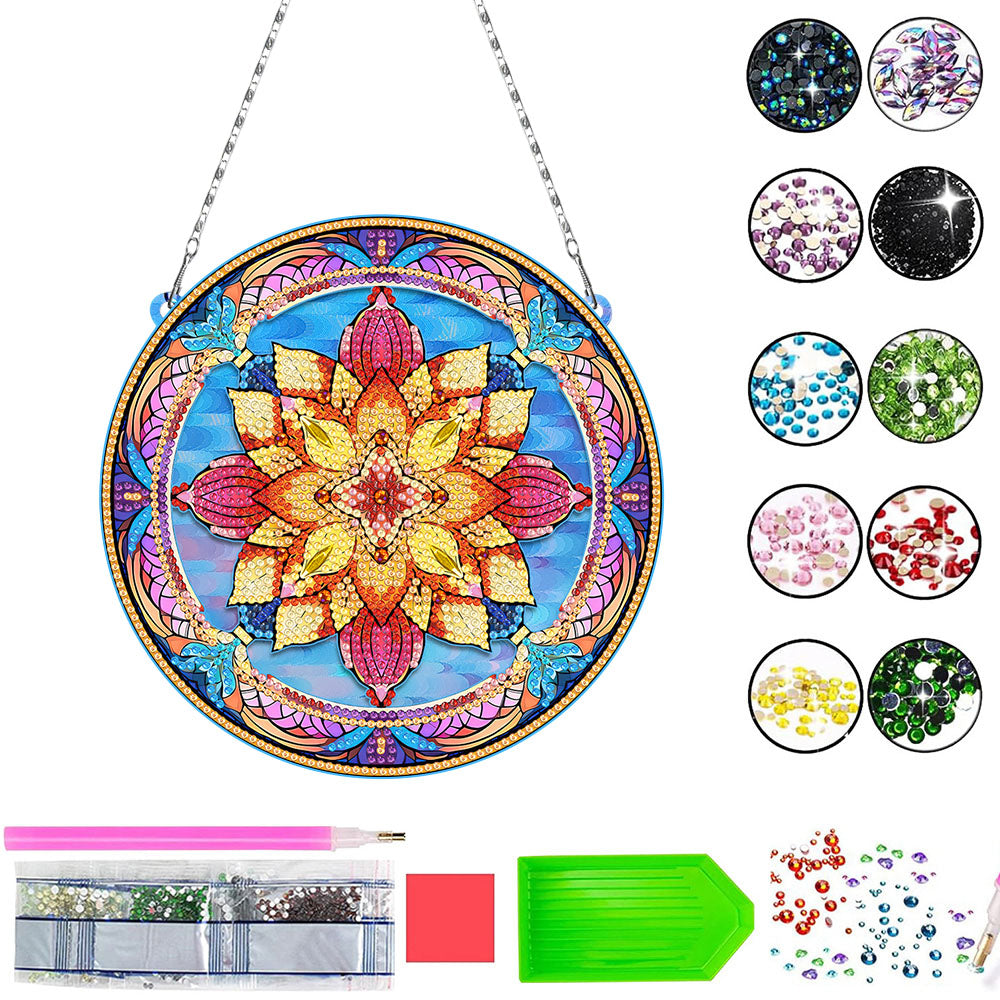 Mandala Fleur de Lotus en Acrylique Pendentif Broderie Diamant