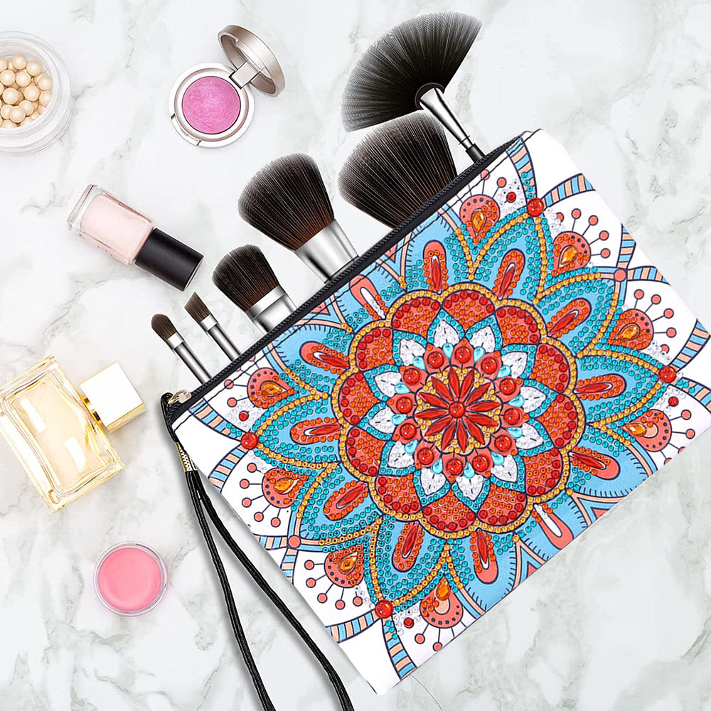 Mandala Lotus Bleu-Orange Broderie Diamant Sac Poignet