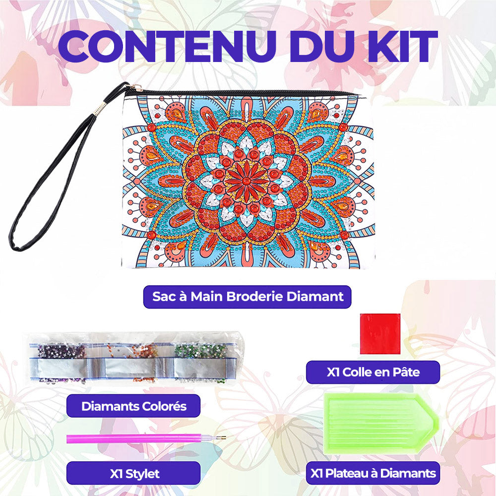 Mandala Lotus Bleu-Orange Broderie Diamant Sac Poignet