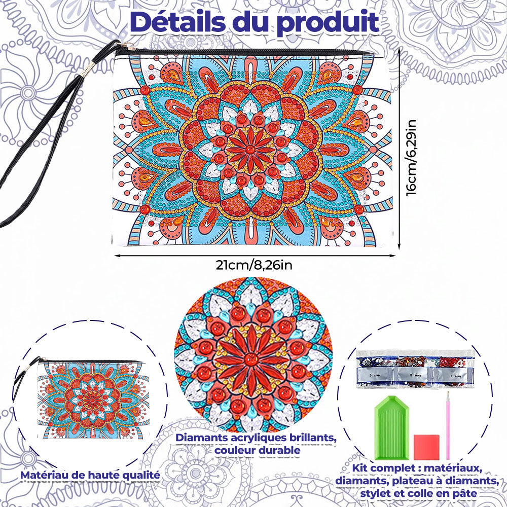 Mandala Lotus Bleu-Orange Broderie Diamant Sac Poignet