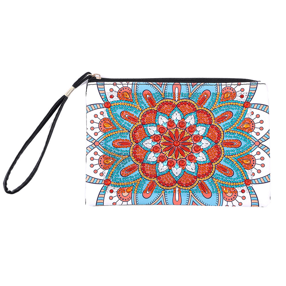 Mandala Lotus Bleu-Orange Broderie Diamant Sac Poignet