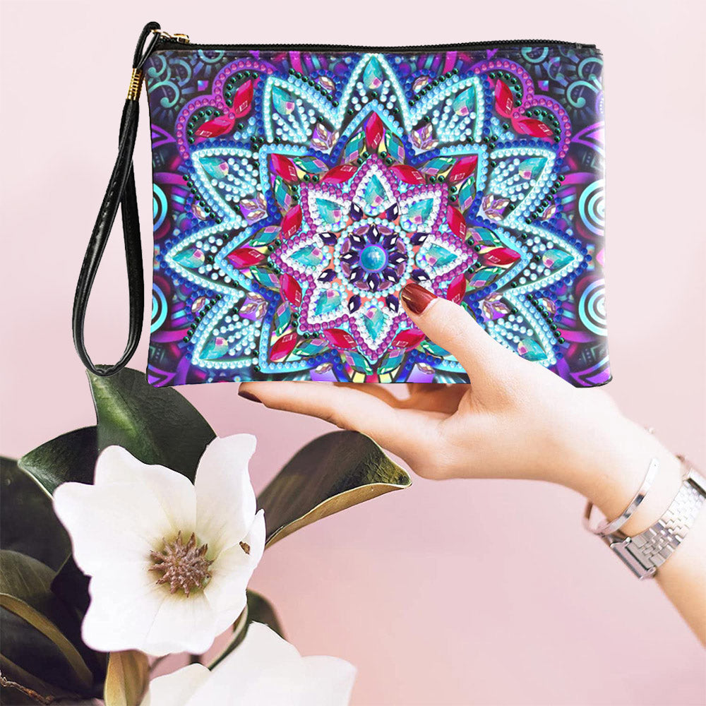 Mandala Lotus Bleu-Violet Broderie Diamant Sac Poignet