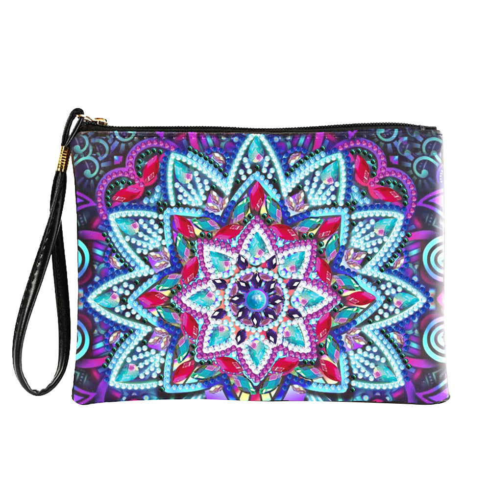 Mandala Lotus Bleu-Violet Broderie Diamant Sac Poignet