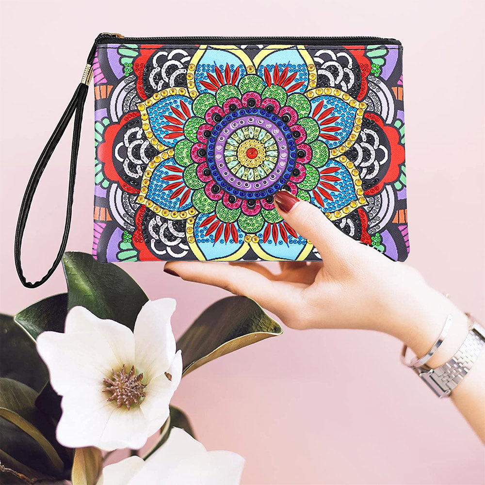 Mandala Lotus Coloré Broderie Diamant Sac Poignet