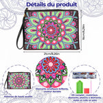 Mandala Lotus Rose-Vert Broderie Diamant Sac Poignet