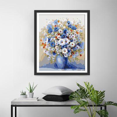 Marguerites Blanches et Bleues Broderie Diamant