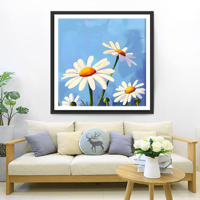 Marguerites Blanches Simples Broderie Diamant