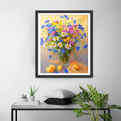 Marguerites Colorées dans un Vase en Verre Broderie Diamant