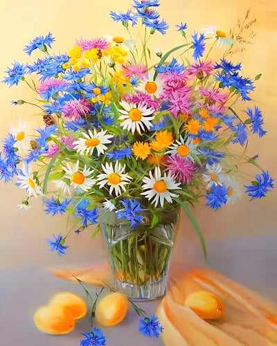 Marguerites Colorées dans un Vase en Verre Broderie Diamant