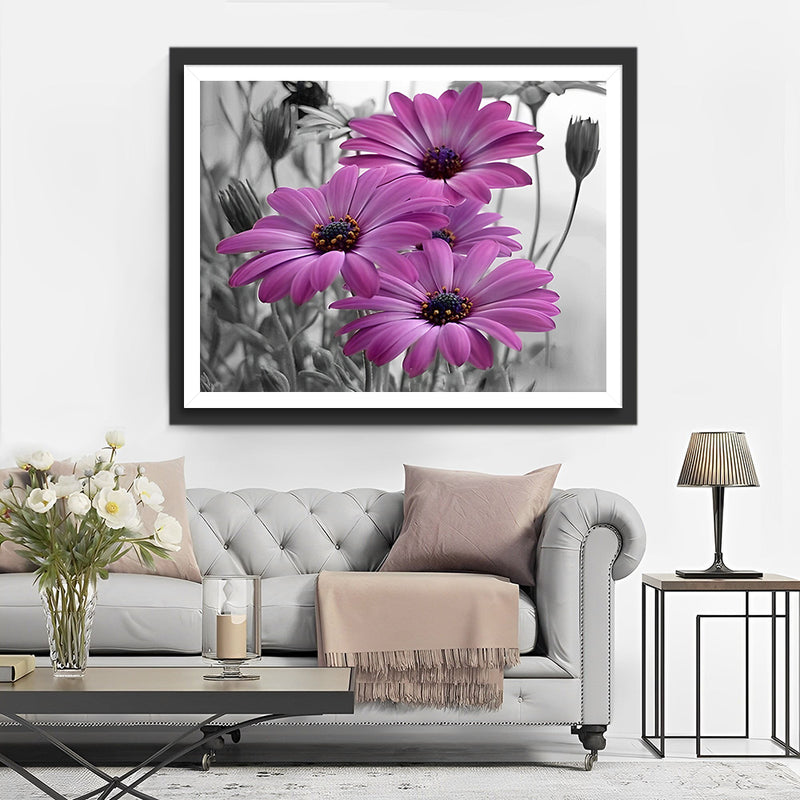 Marguerites Violettes Broderie Diamant