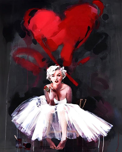 Marilyn Monroe en Robe Blanche avec un Cœur Rouge Broderie Diamant