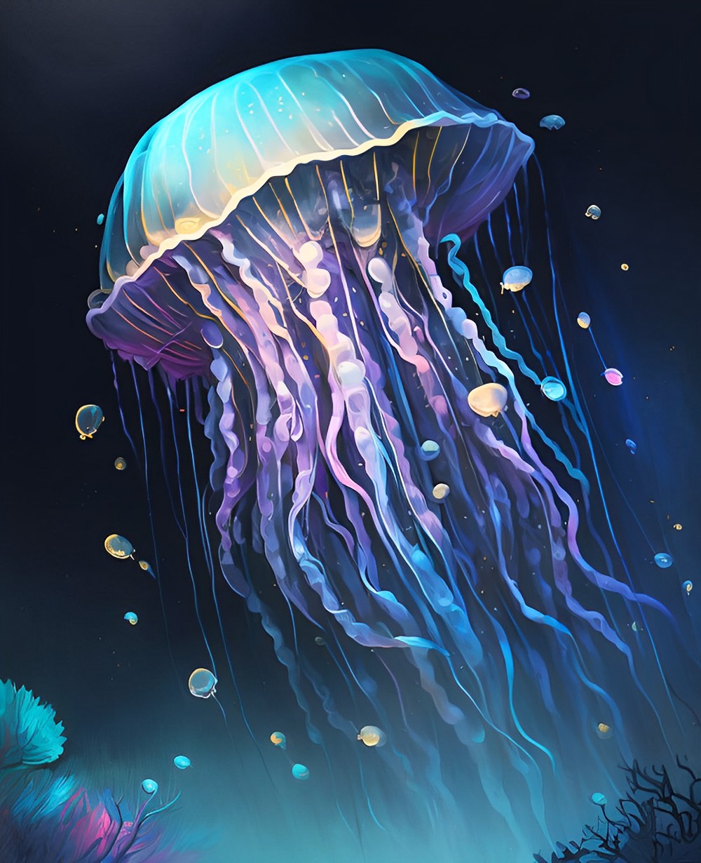 Meduse Bleue et Violette Broderie Diamant