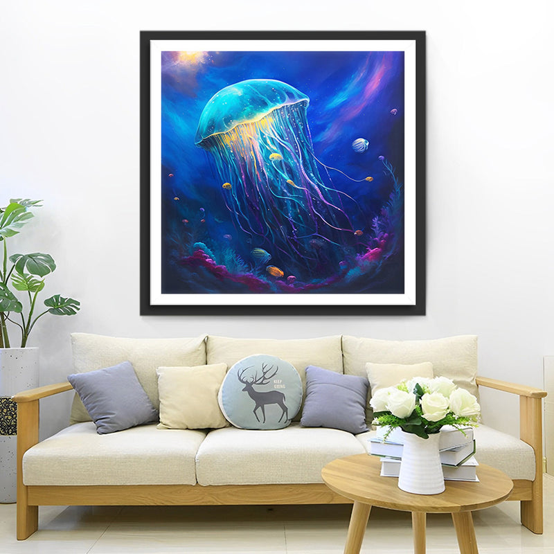 Meduse Bleue Lumineuse Broderie Diamant