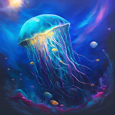 Meduse Bleue Lumineuse Broderie Diamant