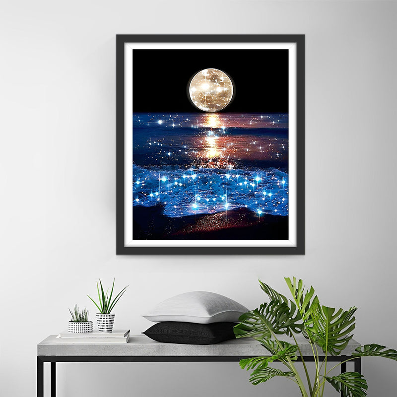 Mer Brillante et Lune Broderie Diamant