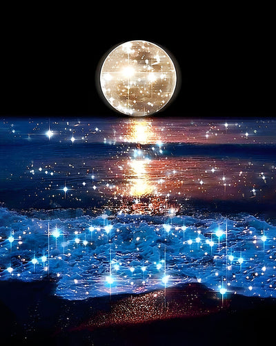 Mer Brillante et Lune Broderie Diamant