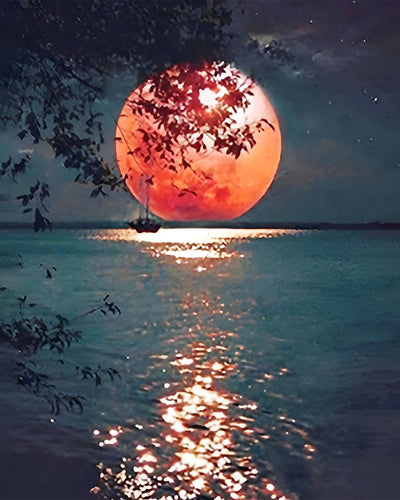 Mer sous la Lune Rouge Broderie Diamant