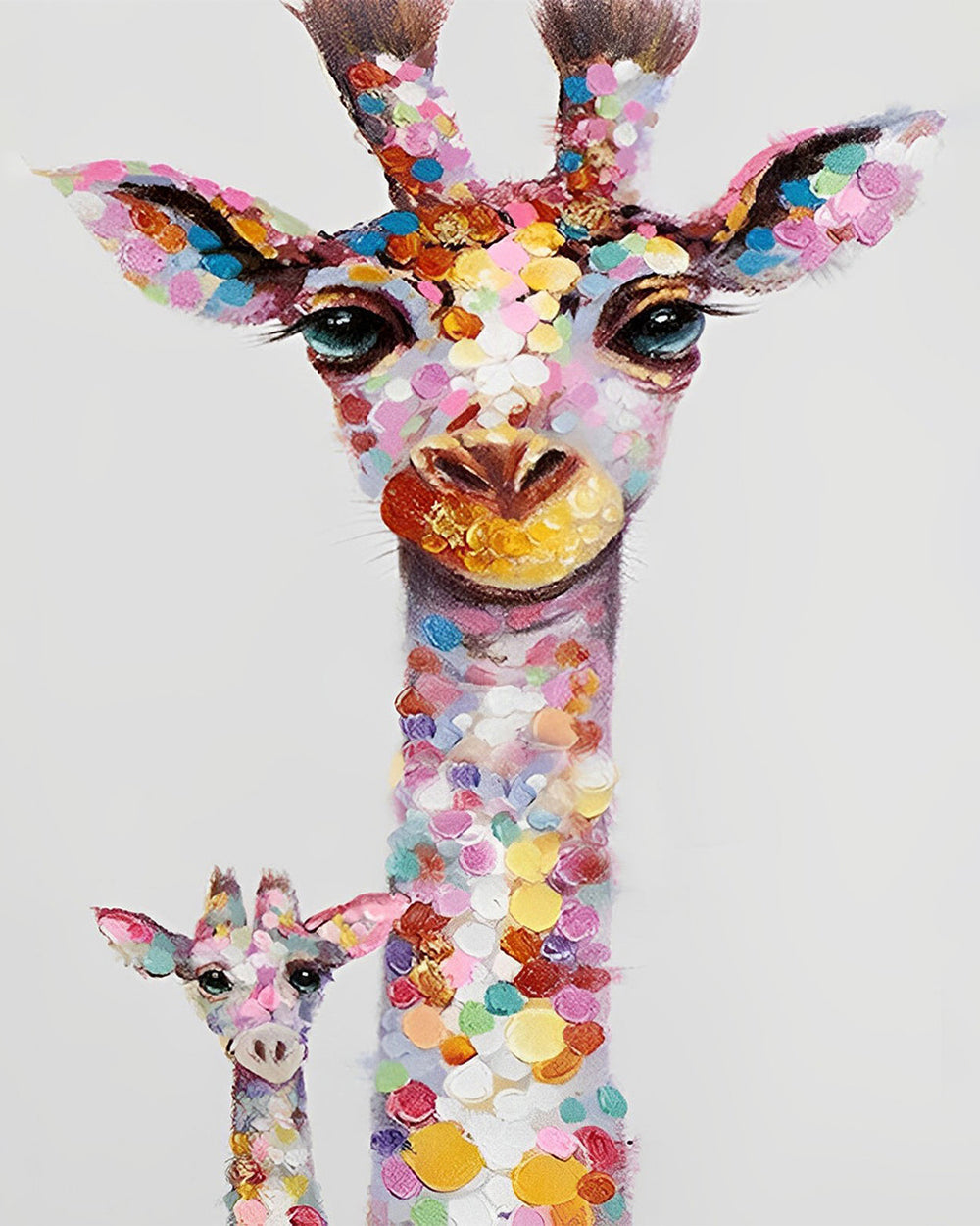 Mère et Fille Girafes Colorées Broderie Diamant