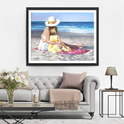Mère et Fille sur la Plage Broderie Diamant
