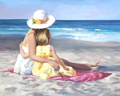 Mère et Fille sur la Plage Broderie Diamant