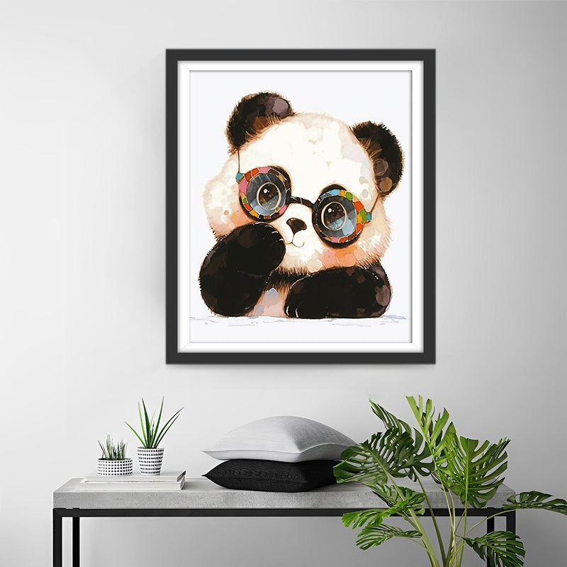 Mignon Panda Dessin Animé avec Lunettes Broderie Diamant