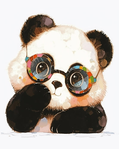 Mignon Panda Dessin Animé avec Lunettes Broderie Diamant