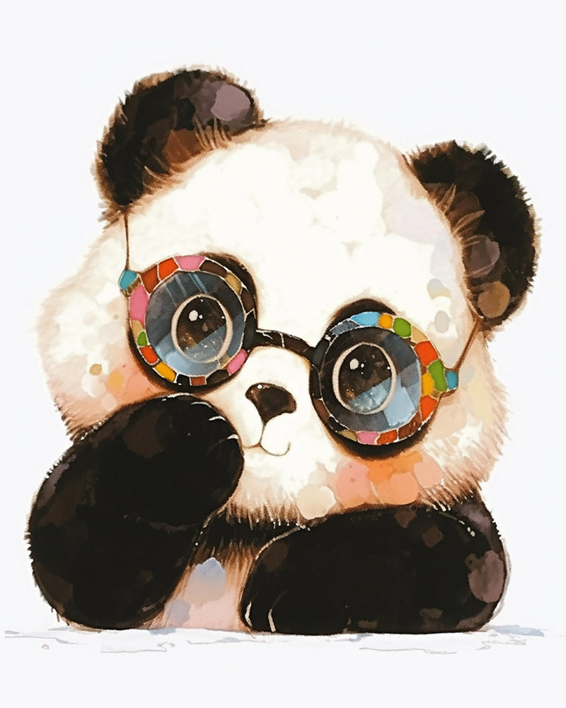 Mignon Panda Dessin Animé avec Lunettes Broderie Diamant