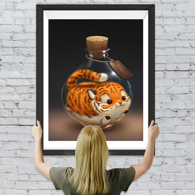 Mignon Tigre dans Petite Bouteille Broderie Diamant