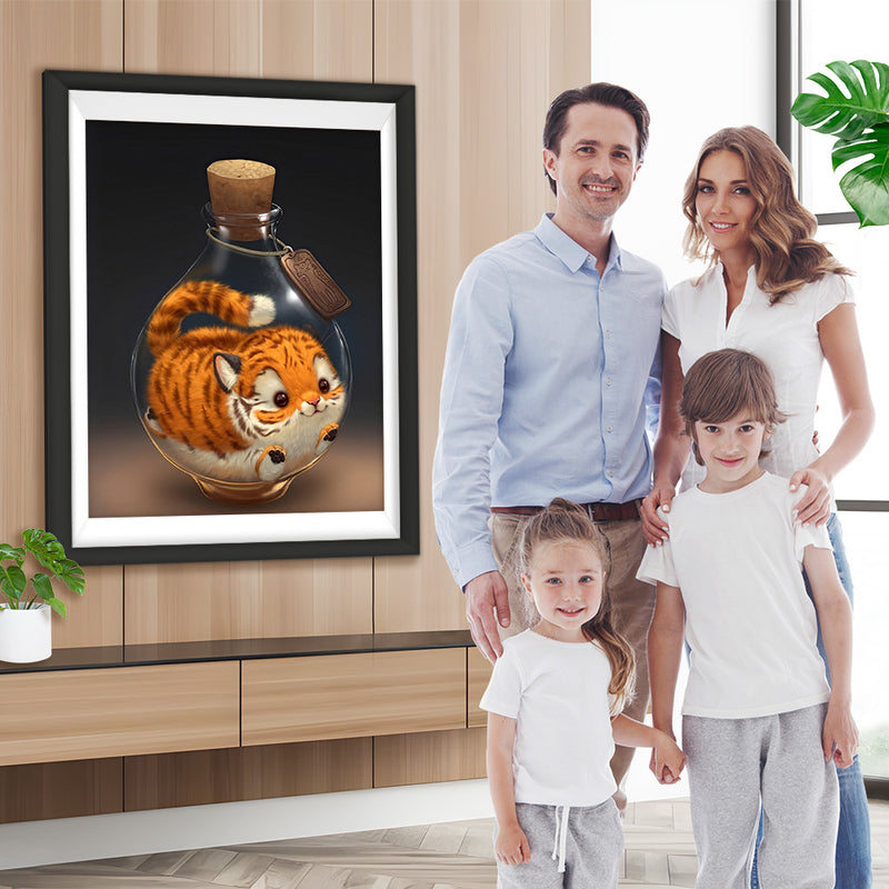 Mignon Tigre dans Petite Bouteille Broderie Diamant